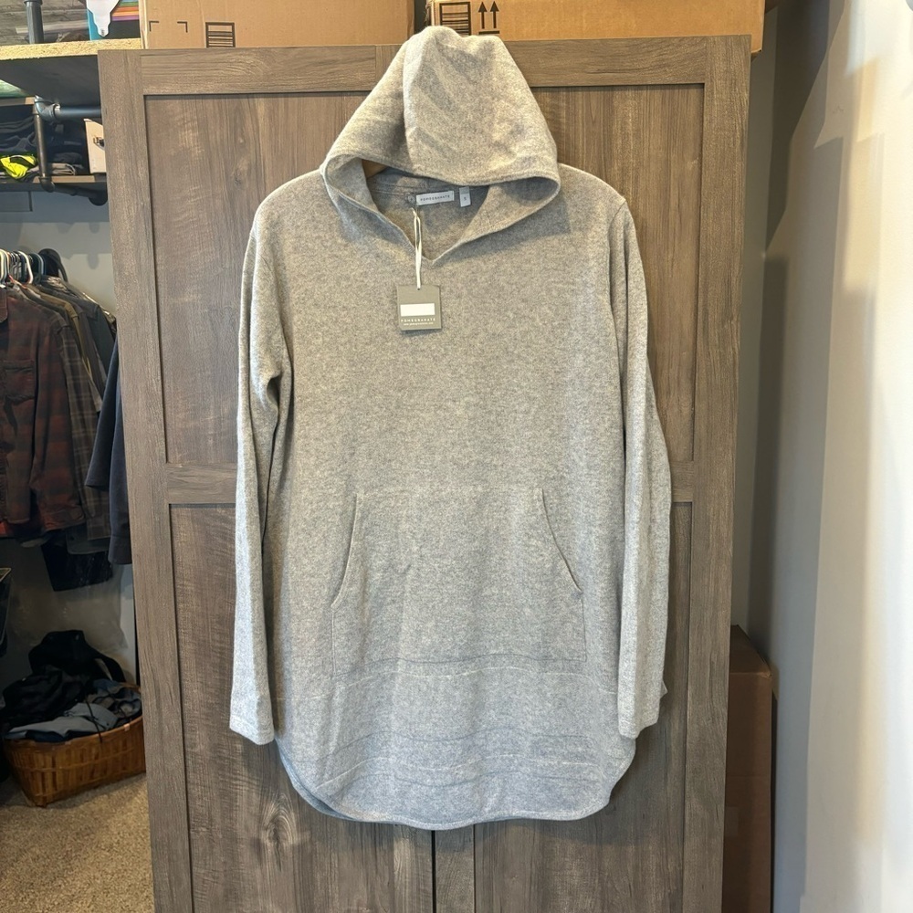 NWT Pomegranate Hooded Tunic Sweater Gray Cashmere Merino Wool small (flaw)